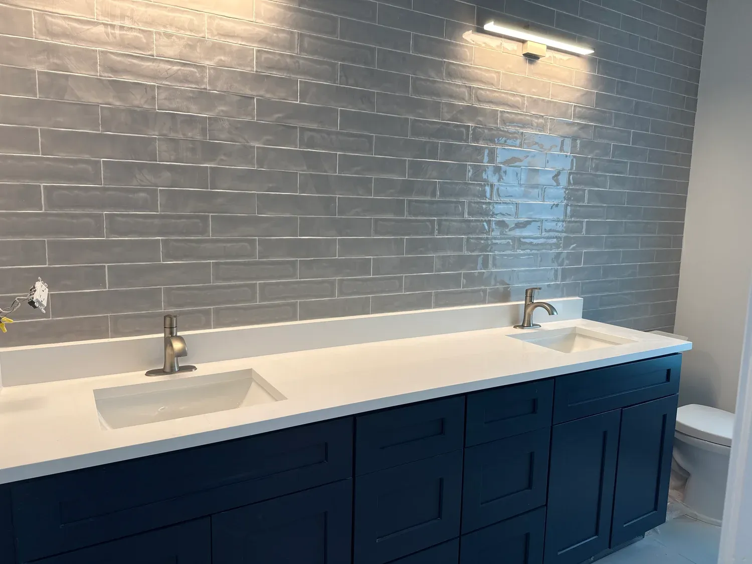 Navy Double Vanity with Subway Tile